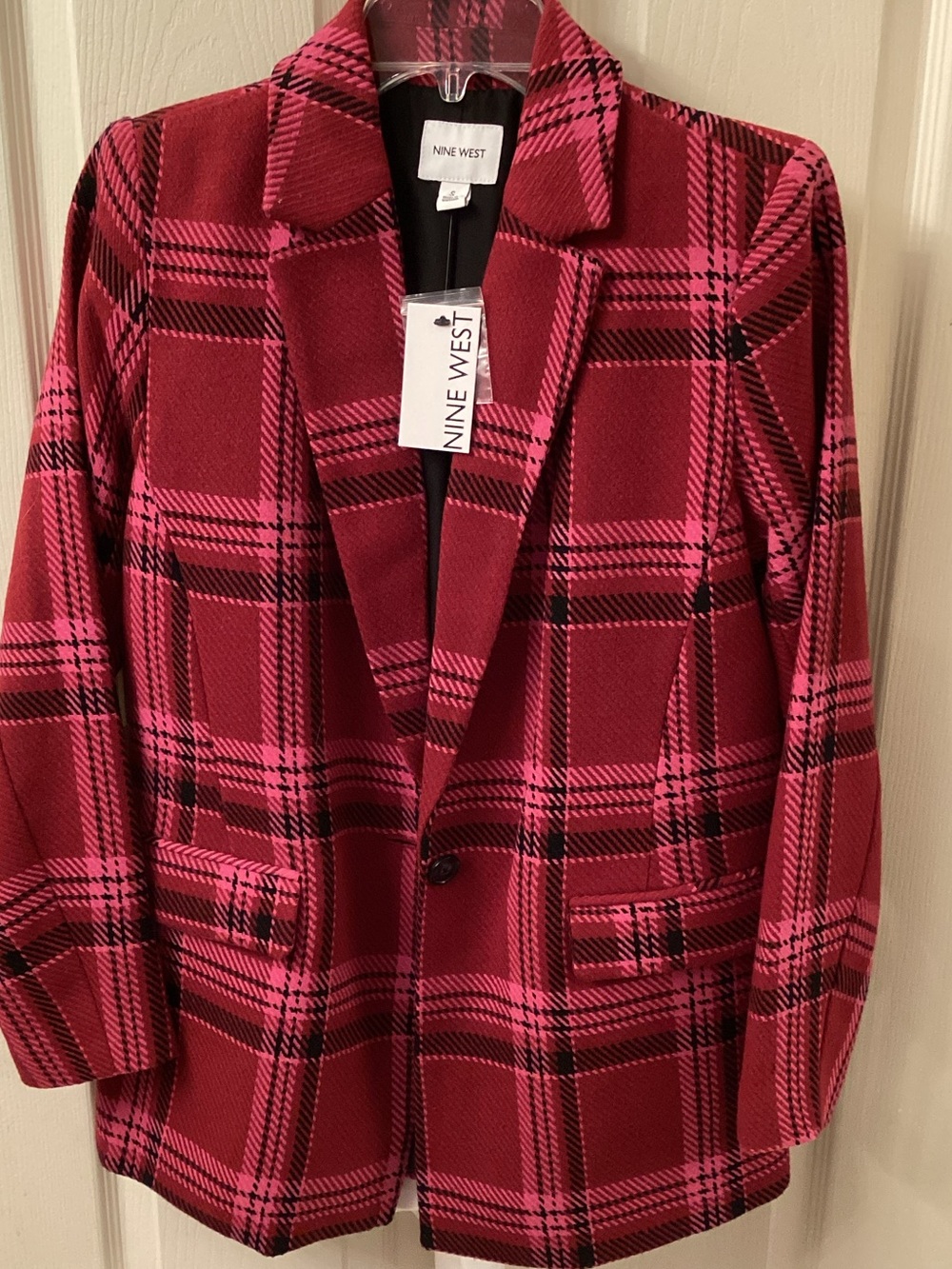 Nine West Pink and Black Plaid Blazer